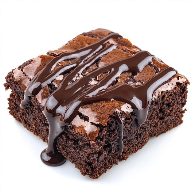 a piece of chocolate cake with a drizzle of chocolate on top