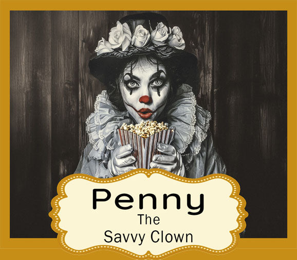Meet Penny the Savvy Clown - Caramel Popcorn with a hint of Sea Salt