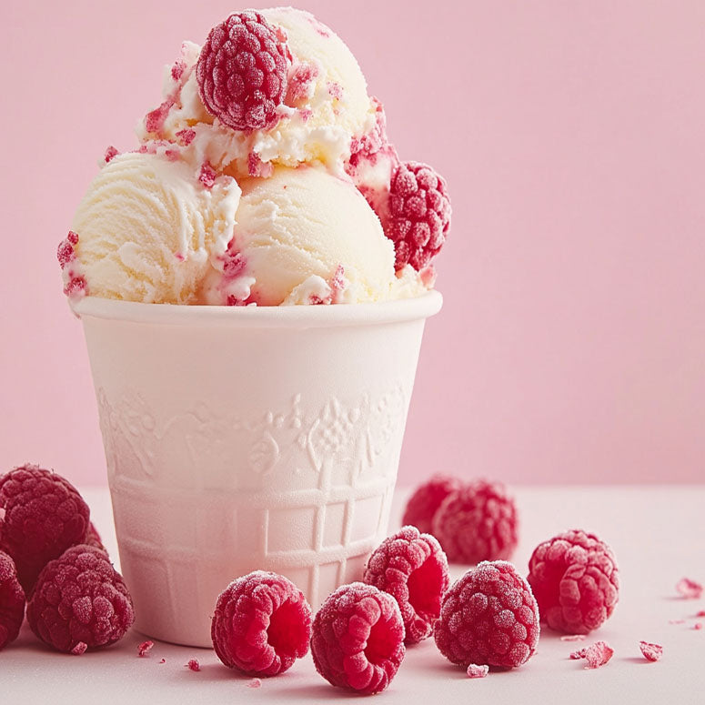 White Chocolate Raspberry Ice Cream - Tangy Raspberry Swirled with White Chocolate & Vanilla Ice Cream - A Luscious Treat