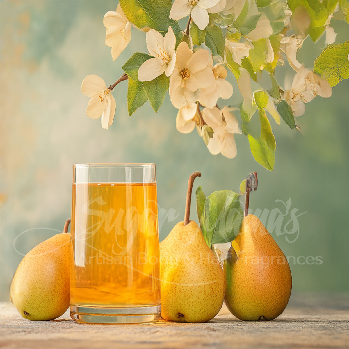 a glass of beer and some pears on a table