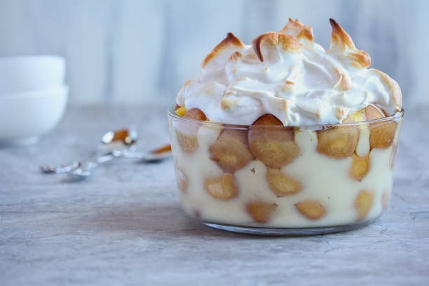 Southern Banana Pudding - Nanas Secret Recipe with Vanilla Wafers Caramel and Meringue Topping