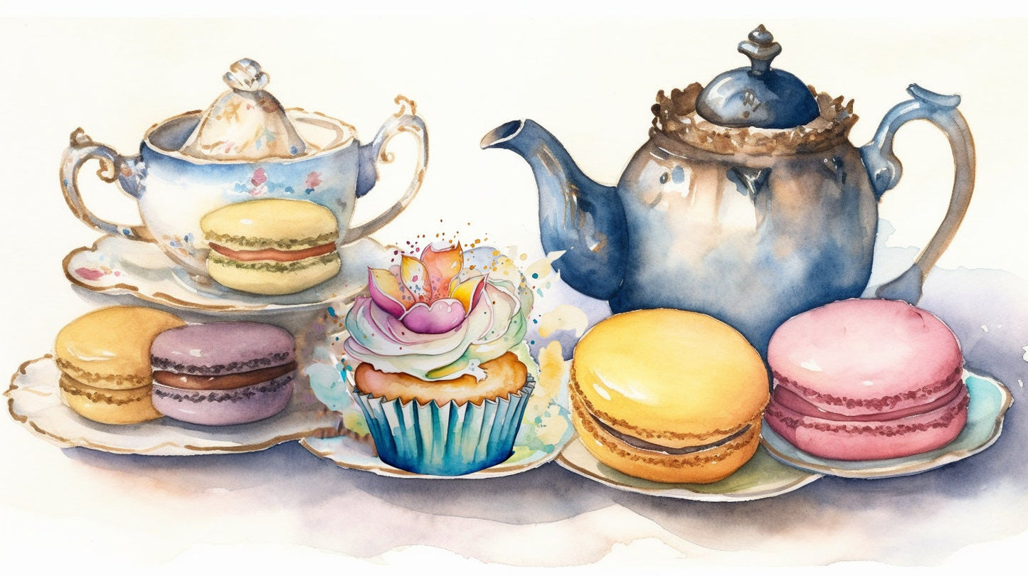 Whimsical Tea Soiree - You are Cordially Invited to a Whimsical Tea Party with Macarons, Cupcakes, Black Tea, and Lavender