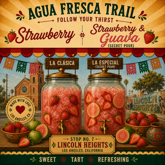 Stop 7, Lincoln Heights. Strawberry and strawberry-guava agua fresca jars