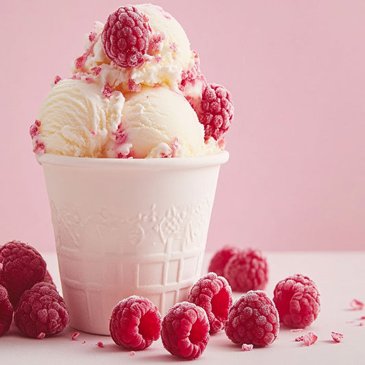 White Chocolate Raspberry Ice Cream - Tangy Raspberry Swirled with White Chocolate & Vanilla Ice Cream - A Luscious Treat